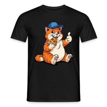 fat cat eats pizza vintage - Men's T-Shirt - black - Front - AI Model Male 178 light (178cm)