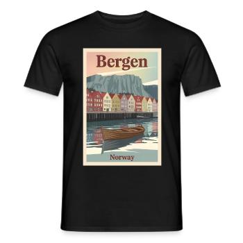 Bergen Norway Retro Poster Vintage Souvenir - Men's T-Shirt - black - Front - AI Model Male 178 light (178cm)