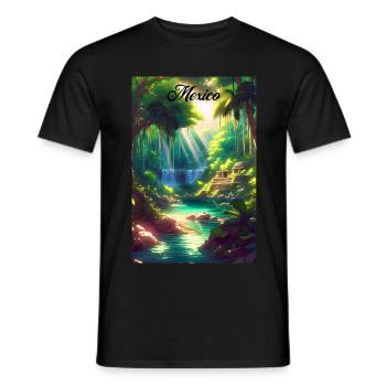 Mexico Jungle Retro Poster Souvenir - Men's T-Shirt - black - Front - AI Model Male 178 light (178cm)