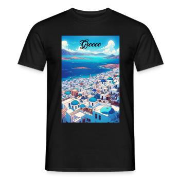 Grèce Santorin Affiche Rétro Vintage Souvenir - T-shirt homme - noir - Devant - AI Model Male 178 light (178cm)