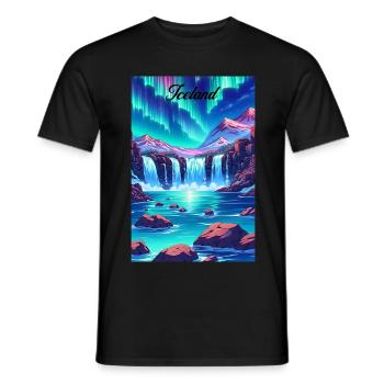 Islande Aurora Affiche Rétro Souvenir Vintage - T-shirt homme - noir - Devant - AI Model Male 178 light (178cm)