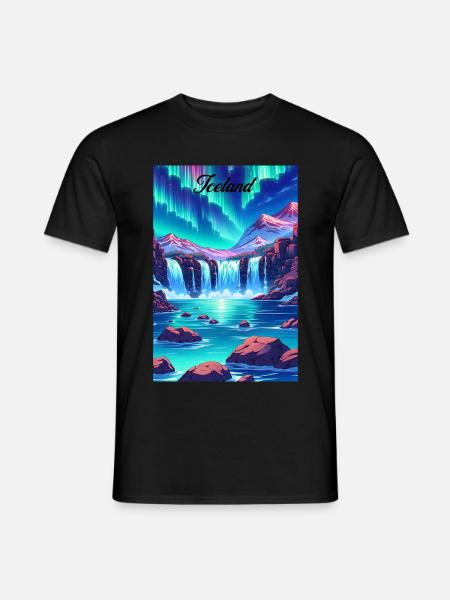 Iceland Aurora Retro Poster Vintage Souvenir - Männer T-Shirt - Schwarz