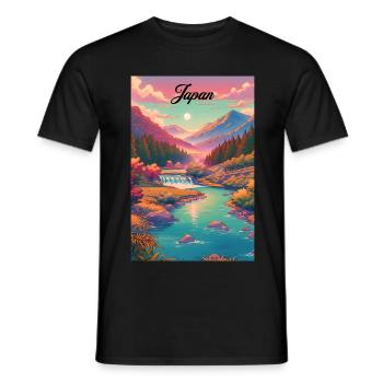 Japan Retro Landschaft Poster Vintage Souvenir - Männer T-Shirt - Schwarz - Vorne - AI Model Male 178 light (178cm)