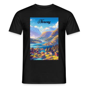Norway Fjord Retro Poster Vintage Souvenir - Men's T-Shirt - black - Front - AI Model Male 178 light (178cm)
