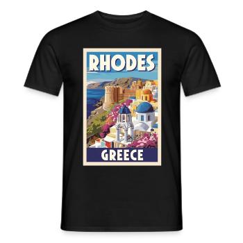 Rhodes Grèce Affiche Rétro Souvenir Vintage - T-shirt homme - noir - Devant - AI Model Male 178 light (178cm)
