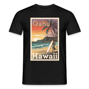 Oahu Hawaii Retro Poster Vintage Souvenir - Men's T-Shirt - black - Front - AI Model Male 178 light (178cm)