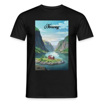 Norway Fjord Retro Poster Souvenir - Men's T-Shirt - black - Front - AI Model Male 178 light (178cm)