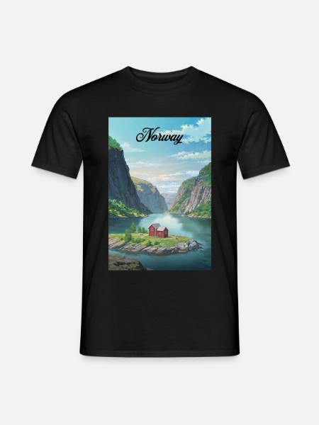 Norvège Fjord Affiche Rétro Souvenir - T-shirt homme - noir