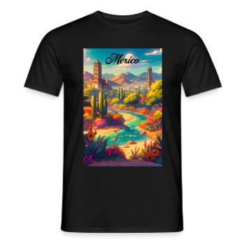 Mexico Desert Retro Poster Vintage Souvenir - Men's T-Shirt - black - Front - AI Model Male 178 light (178cm)