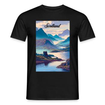 Scotland Highlands Poster Vintage Souvenir - Men's T-Shirt - black - Front - AI Model Male 178 light (178cm)