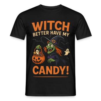 T-shirt Sorcière d'Halloween : Sorcière meilleure avec mes bonbons - T-shirt homme - noir - Devant - AI Model Male 178 light (178cm)