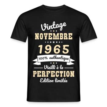 Anniversaire 60 ans - Vintage - Novembre 1965 - T-shirt homme - noir - Devant - AI Model Male 178 light (178cm)