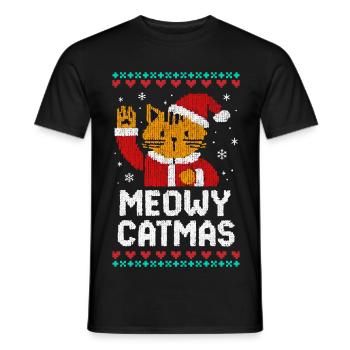 Meowy Catmas - Men's T-Shirt - black - Front - AI Model Male 178 light (178cm)