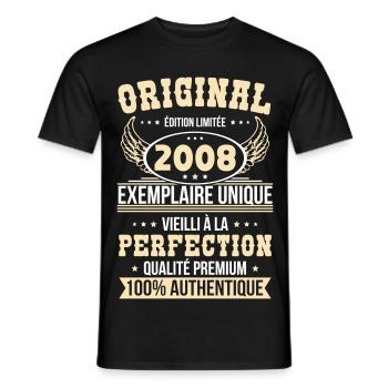 2008 – Einzigartiges Exemplar – Premiumqualität - Männer T-Shirt - Schwarz - Vorne - AI Model Male 178 light (178cm)