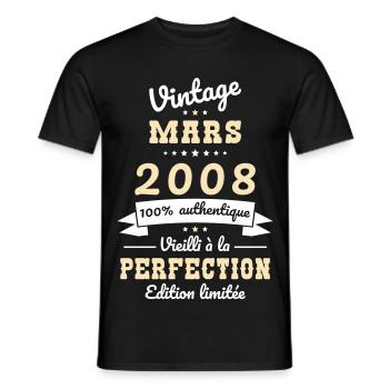 18-jähriges Jubiläum – Jahrgang – März 2008 - Männer T-Shirt - Schwarz - Vorne - AI Model Male 178 light (178cm)