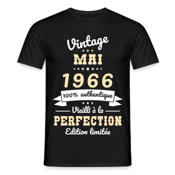 Anniversaire 60 ans - Vintage - Mai 1966 - T-shirt homme - noir - Devant - AI Model Male 178 light (178cm)