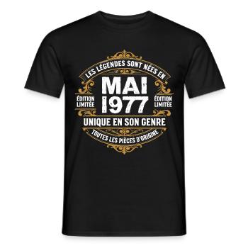 May 1977  - T-shirt homme - noir - Devant - AI Model Male 178 light (178cm)