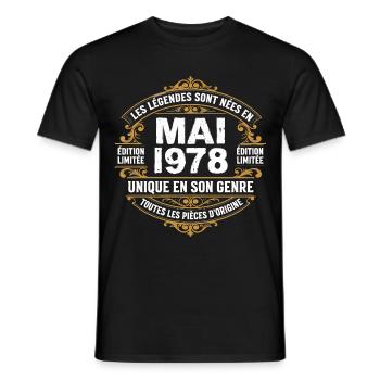 May 1978  - T-shirt homme - noir - Devant - AI Model Male 178 light (178cm)