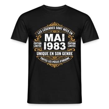 May 1983  - T-shirt homme - noir - Devant - AI Model Male 178 light (178cm)