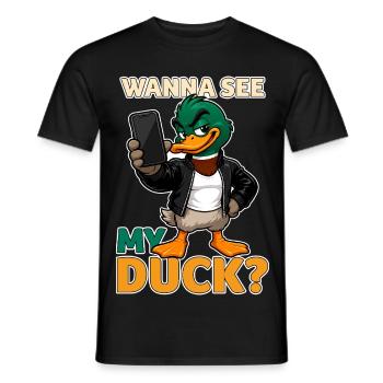 Wanna See My Duck? Funny Mallard Pun - Men's T-Shirt - black - Front - AI Model Male 178 light (178cm)
