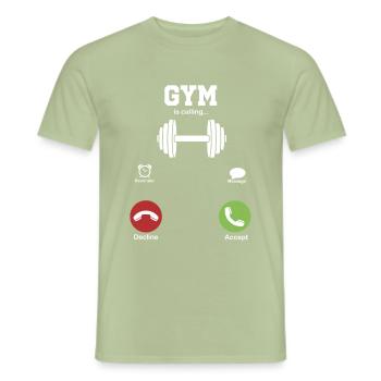 Chemise Gym Is Calling - Motif de fitness amusant - T-shirt homme - vert sauge - Devant - AI Model Male 178 light (178cm)