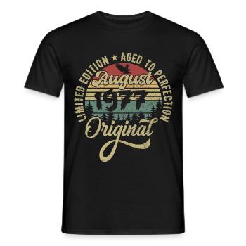 August 1977 Birthday present August 1977 August - Men's T-Shirt - black - Front - AI Model Male 178 light (178cm)