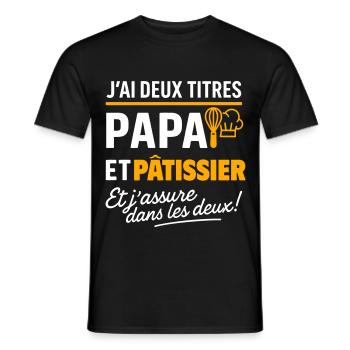 2 titres papa et pâtissier cadeau fête des pères - T-shirt homme - noir - Devant - AI Model Male 178 light (178cm)