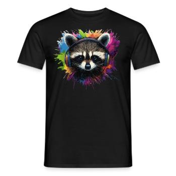 Raccoon Headphones Music Colorful Animal - Men's T-Shirt - black - Front - AI Model Male 178 light (178cm)