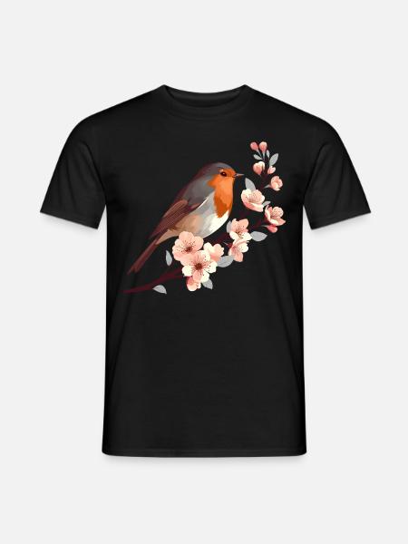Robins on cherry blossom - Men's T-Shirt - black