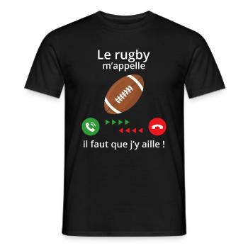 t shirt de rugby - le rugby m'appelle - T-shirt homme - noir - Devant - AI Model Male 178 light (178cm)