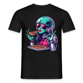 Alien Pizza Lover - Green Alien Woman - Men's T-Shirt - black - Front - AI Model Male 178 light (178cm)
