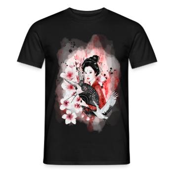 Geisha Sakura Japanisches Motiv Aquarell - Männer T-Shirt - Schwarz - Vorne - AI Model Male 178 light (178cm)