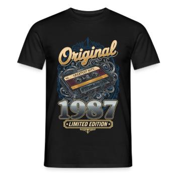 38ème Anniversaire Vintage 1987 Cassette Homme Femme - T-shirt homme - noir - Devant - AI Model Male 178 light (178cm)