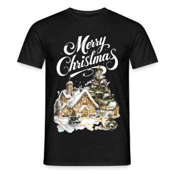 Winter Village Christmas Dream Scene - Men's T-Shirt - black - Front - AI Model Male 178 light (178cm)