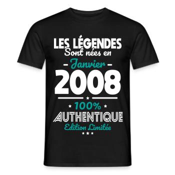 18th birthday - Legends born January 2008 - Men's T-Shirt - black - Front - AI Model Male 178 light (178cm)