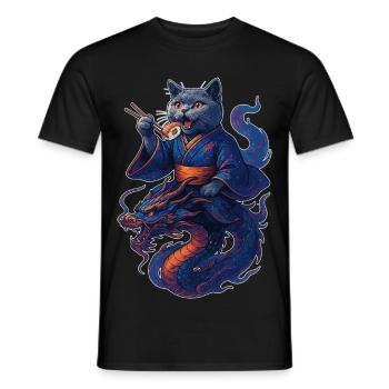 Sushi Britisch Kurzhaar Katze blau Drache Geschenk - Männer T-Shirt - Schwarz - Vorne - AI Model Male 178 light (178cm)