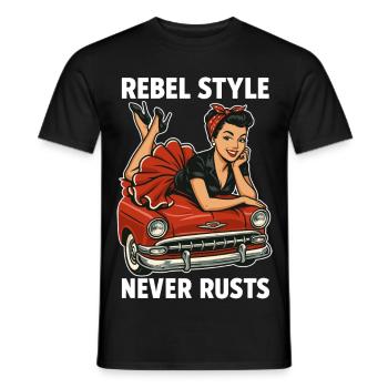Rockabilly Pin-Up: Rebel Style Never Rusts Retro - Männer T-Shirt - Schwarz - Vorne - AI Model Male 178 light (178cm)