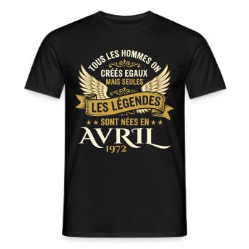 Légendaire depuis Avril 1972 - Vintage Avril 1972 - T-shirt homme - noir - Devant - AI Model Male 178 light (178cm)