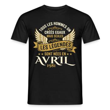 Légendaire depuis Avril 1981 - Vintage Avril 1981 - T-shirt homme - noir - Devant - AI Model Male 178 light (178cm)