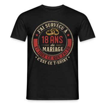 Humour Anniversaire : J'ai Survécu à 18 Ans - T-shirt homme - noir - Devant - AI Model Male 178 light (178cm)