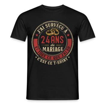Humour Anniversaire : J'ai Survécu à 24 Ans - T-shirt homme - noir - Devant - AI Model Male 178 light (178cm)