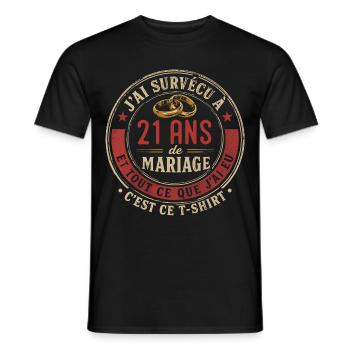 Humour Anniversaire : J'ai Survécu à 21 Ans - T-shirt homme - noir - Devant - AI Model Male 178 light (178cm)