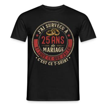 Humour Anniversaire : J'ai Survécu à 25 Ans - T-shirt homme - noir - Devant - AI Model Male 178 light (178cm)