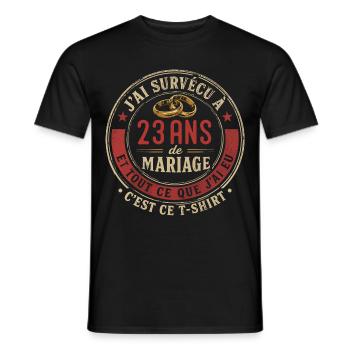 Humour Anniversaire : J'ai Survécu à 23 Ans - T-shirt homme - noir - Devant - AI Model Male 178 light (178cm)