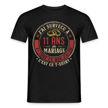 Humour Anniversaire : J'ai Survécu à 11 Ans - T-shirt homme - noir - Devant - AI Model Male 178 light (178cm)