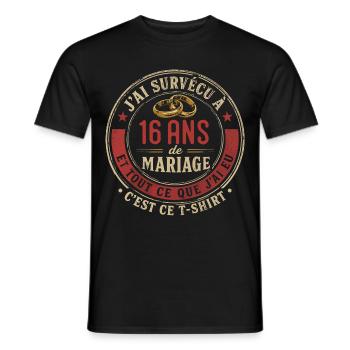 Humour Anniversaire : J'ai Survécu à 16 Ans - T-shirt homme - noir - Devant - AI Model Male 178 light (178cm)