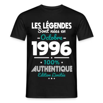 Anniversaire 30 ans - Légendes nées Octobre 1996 - T-shirt homme - noir - Devant - AI Model Male 178 light (178cm)