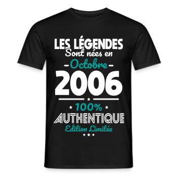 Anniversaire 20 ans - Légendes nées Octobre 2006 - T-shirt homme - noir - Devant - AI Model Male 178 light (178cm)