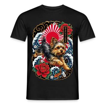 Yorkshire Terrier im Japan Tattoo Stil - Männer T-Shirt - Schwarz - Vorne - AI Model Male 178 light (178cm)