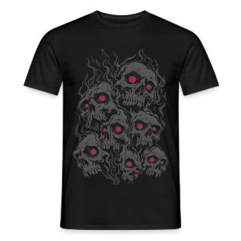 Flaming horror skulls with glowing eyes - Men's T-Shirt - black - Front - AI Model Male 178 light (178cm)